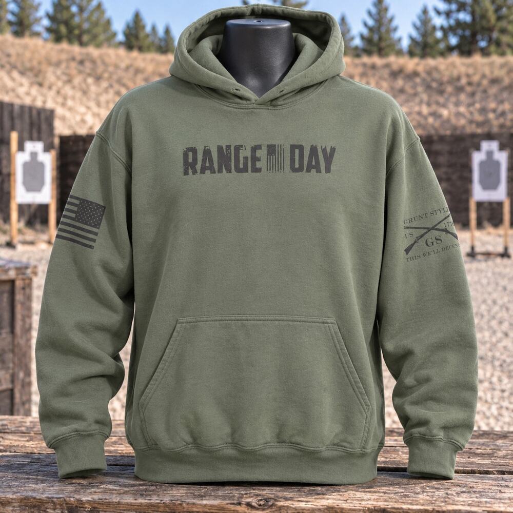 Grunt Style Range Day Hoodie Mens XXL 2XL Army Green USA Flag Pullover Patriot